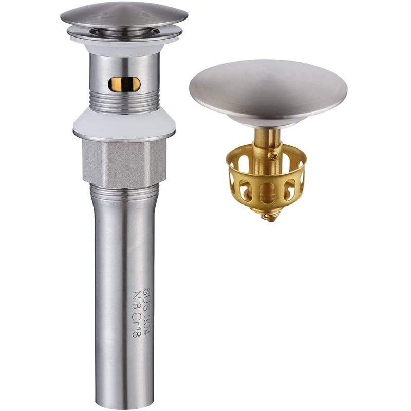 KAIYING Pop Up Drain, Bathroom Sink Drain Stopper with Overflow, Vessel Sink Drain Assembly with Detachable Basket Stopper, Anti-Explosion and Anti-Clogging Drain Strainer (Brushed Nickel) - Image 1